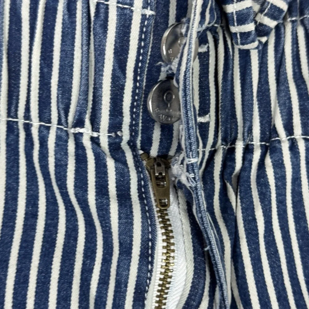 F-Way Blue White Stripe Denim Paperbag Straight Skirt Size‎ Small